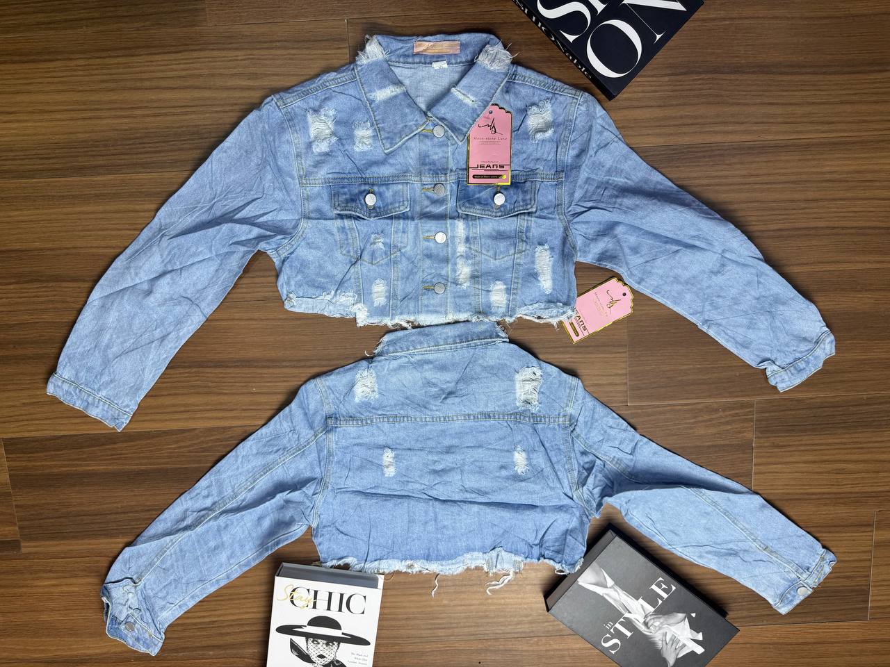 Light Wash Distressed Cropped Denim Jacket