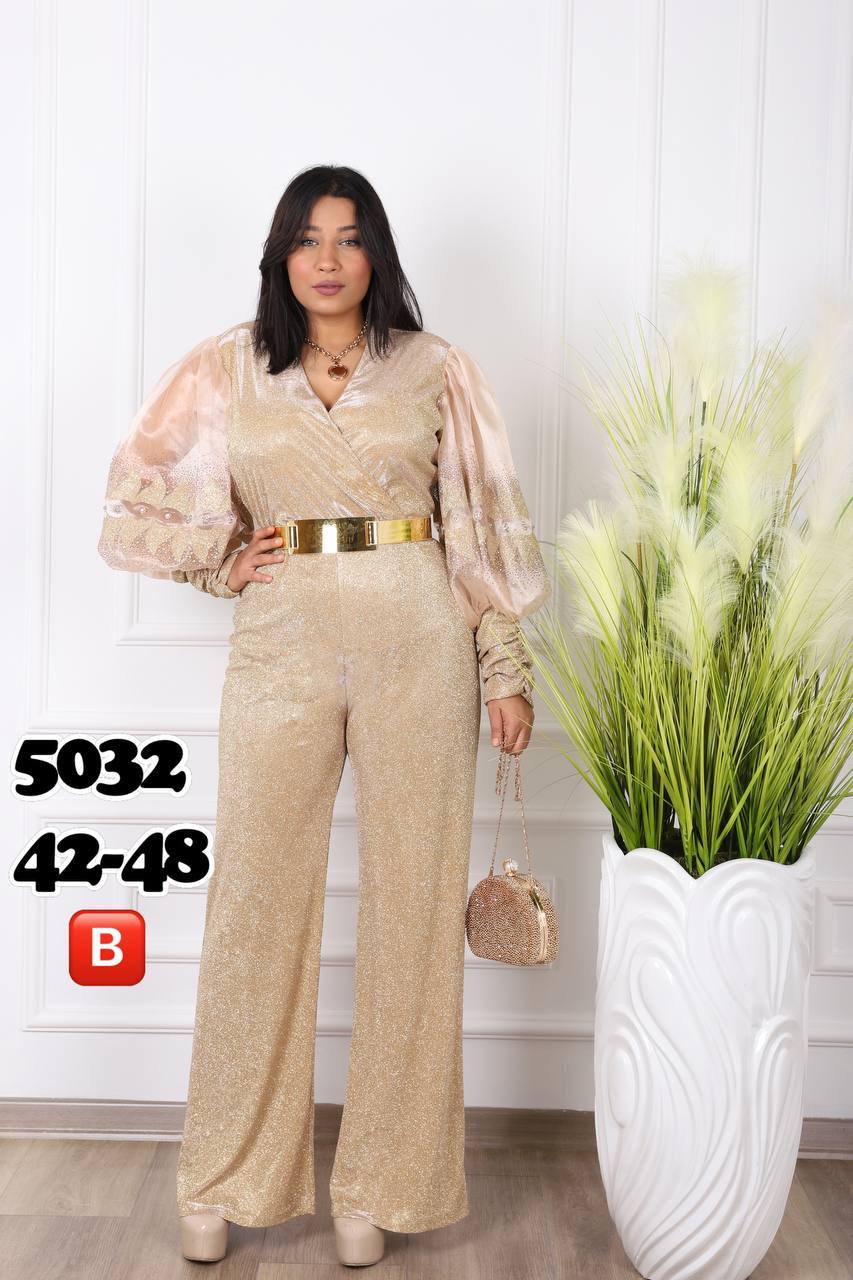 Women's Metallic Glitter Wide-Leg Jumpsuit with Sheer Organza - Image 4