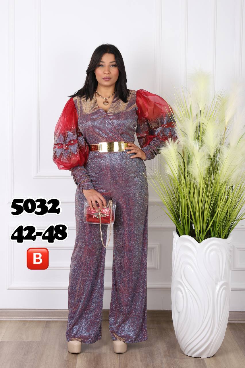 Women's Metallic Glitter Wide-Leg Jumpsuit with Sheer Organza - Image 5