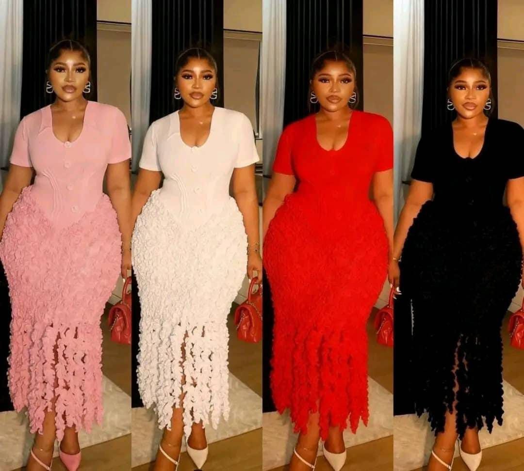 Glamorous 3D Textured Fringe Mermaid Maxi Gown