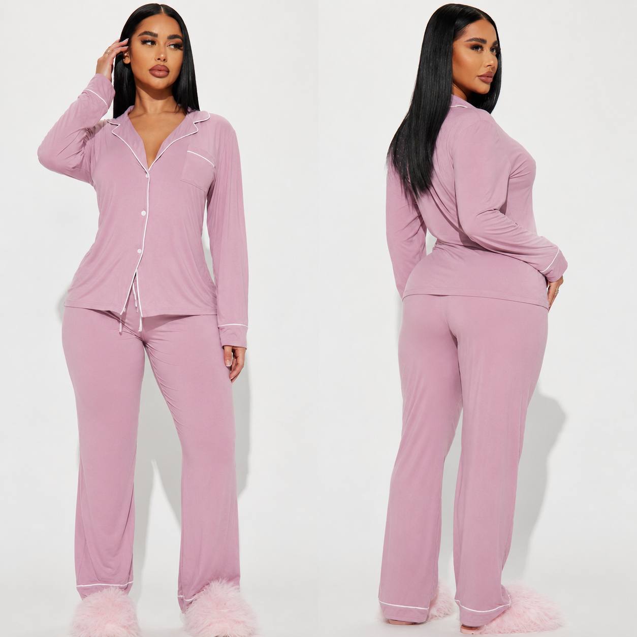 Women's Plus Size Holiday Long Sleeve Pajama Set – Cozy Winter Lounge & Sleepwear 2-Piece Set (Copy) - Image 2