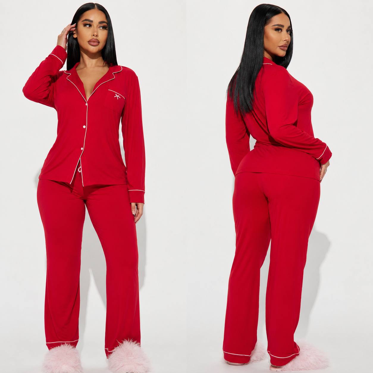Women's Plus Size Holiday Long Sleeve Pajama Set – Cozy Winter Lounge & Sleepwear 2-Piece Set (Copy) - Image 10