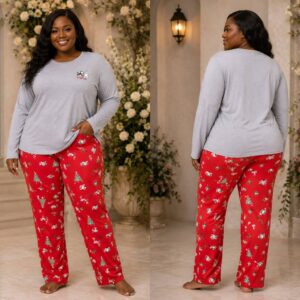 Women's Plus Size Holiday Long Sleeve Pajama Set – Cozy Winter Lounge & Sleepwear 2-Piece Set