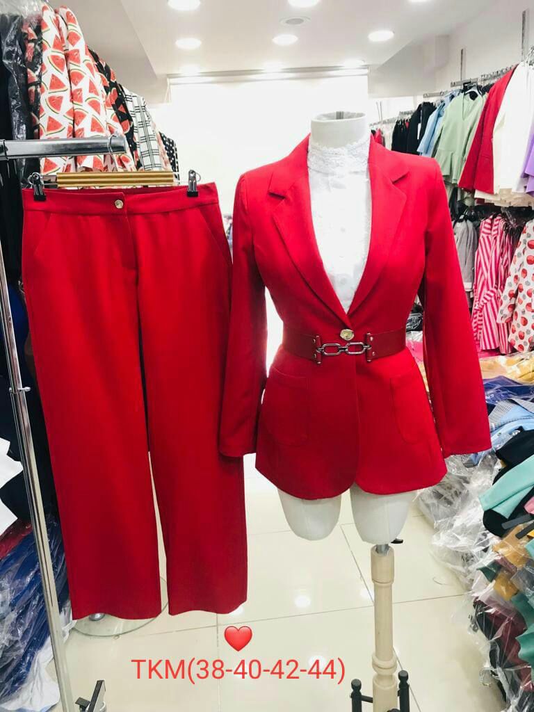 Executive Belted Blazer & Wide-Leg Trouser Suit