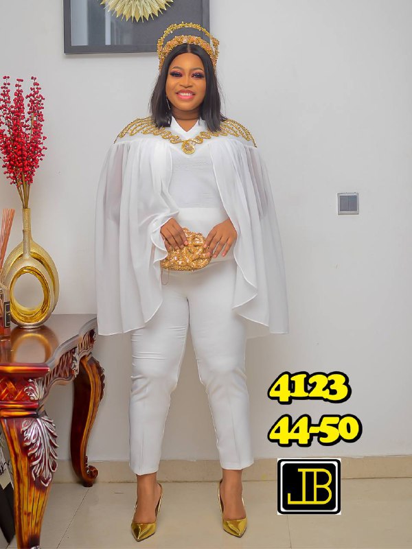 Premium Asymmetric Gold-Lace Peplum Blouse & Trouser Set - Image 3