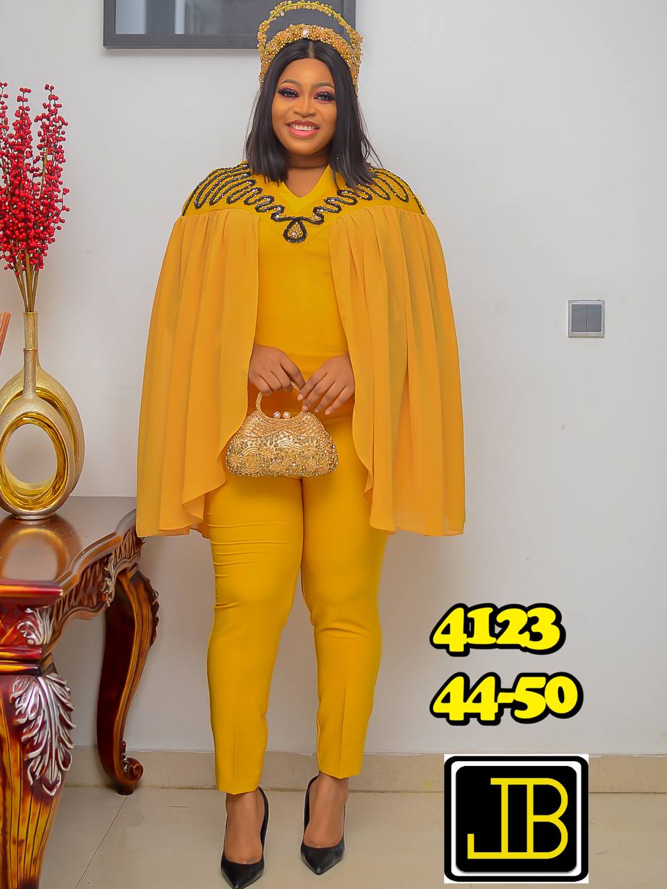 Premium Asymmetric Gold-Lace Peplum Blouse & Trouser Set - Image 6