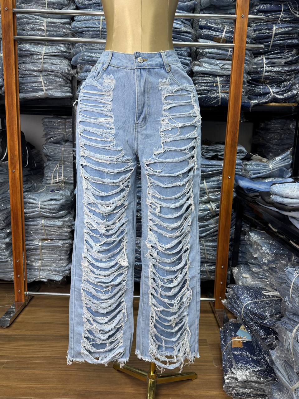 Bold High-Waist Wide-Leg Distressed Statement Denim Jeans - Image 4
