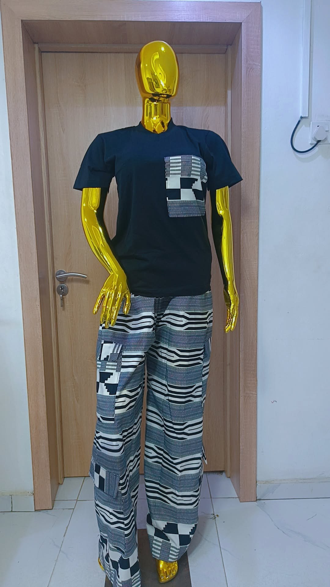 Handwoven Aso Oke T-Shirt & Cargo Trouser "Up and Down" Native Set