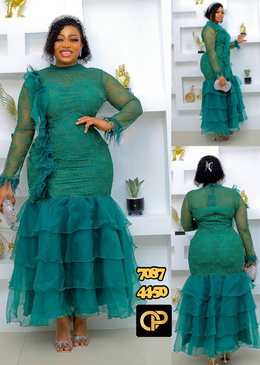 Amina Baroque Embroidered Scuba Maxi Gown - Image 4