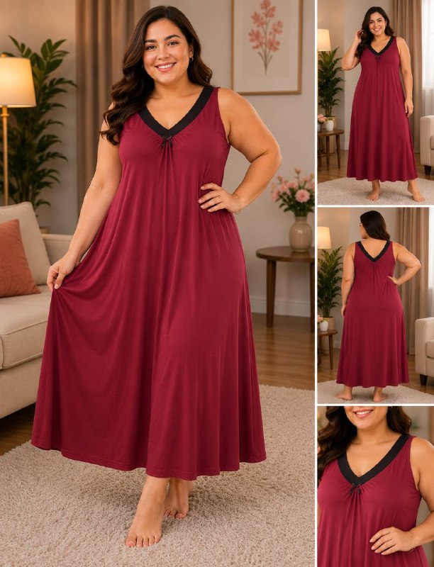 Plus Size Women's Elegant Lace Trim Nightgown - Image 2