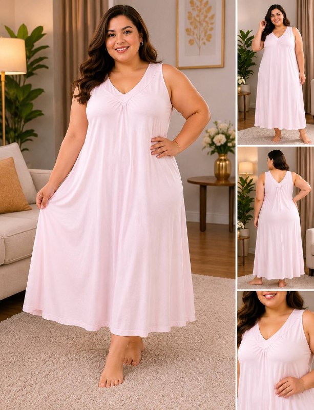 Plus Size Women's Elegant Lace Trim Nightgown - Image 3