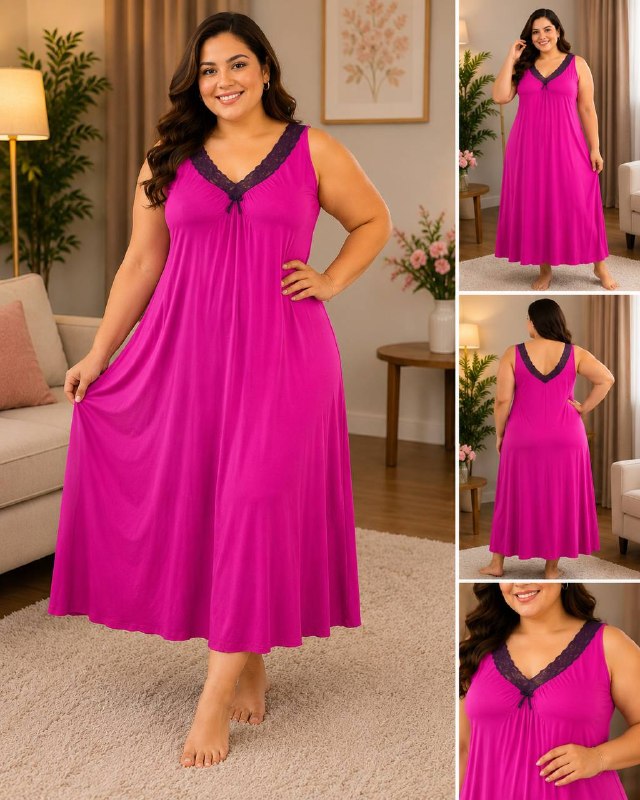 Plus Size Women's Elegant Lace Trim Nightgown