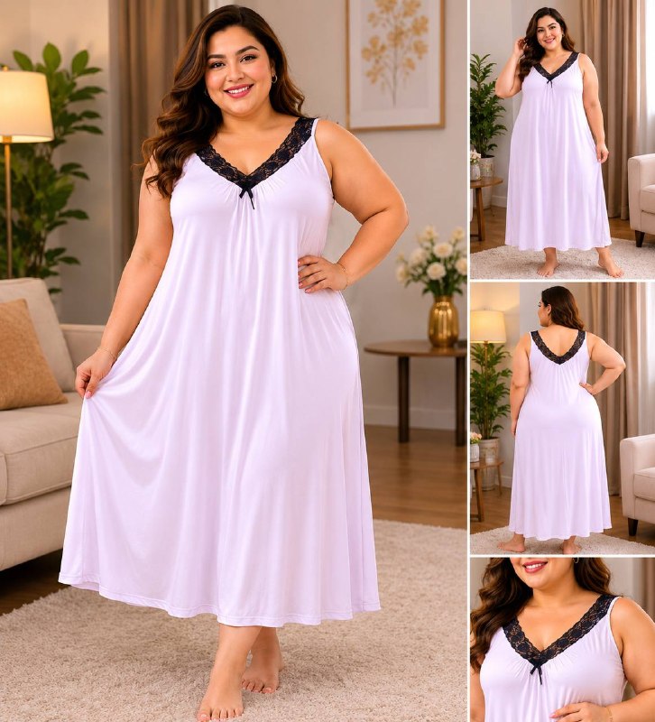Plus Size Women's Elegant Lace Trim Nightgown - Image 5
