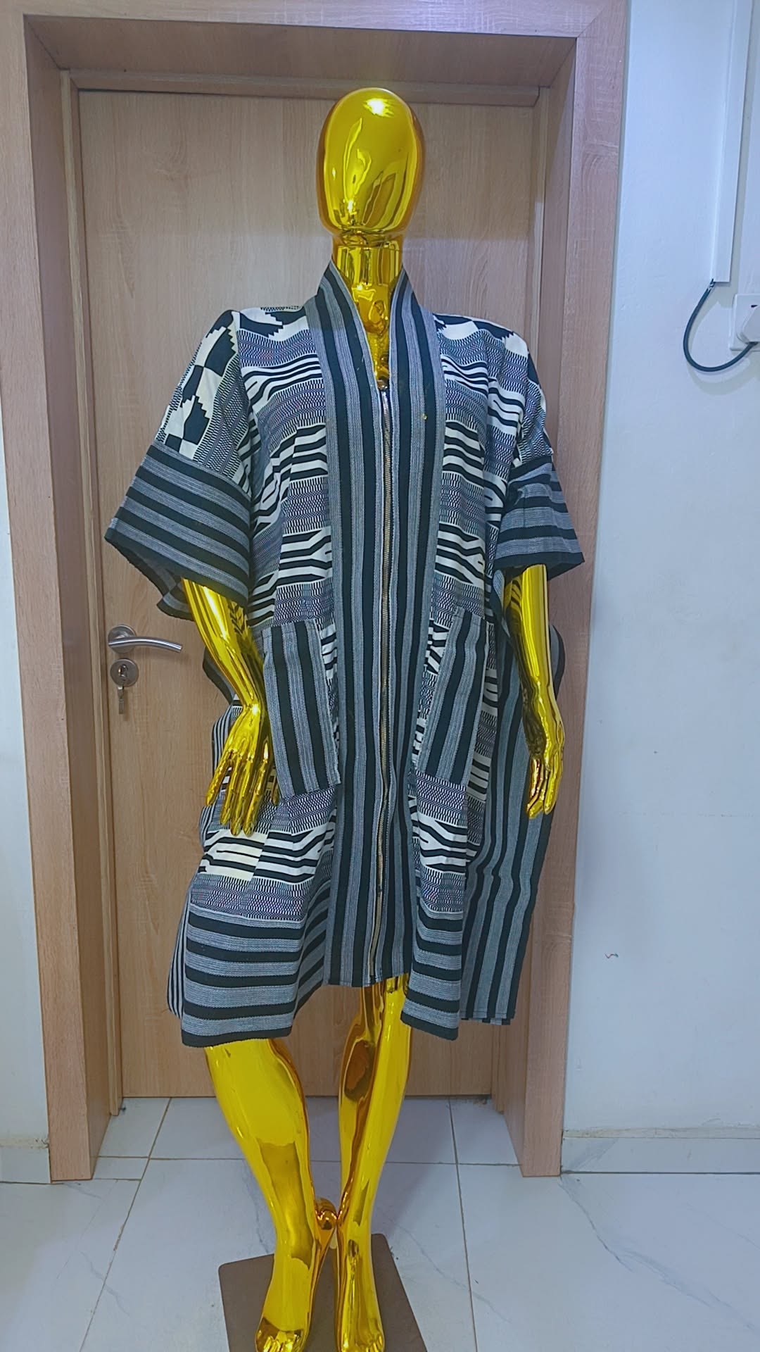 Premium Handwoven Aso Oke Zippered Kimono Jacket Buba - Image 2