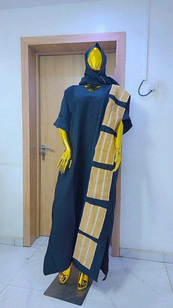 Premium Chartreuse Crepe Boubou Gown with Handwoven Aso Oke Accent Panels - Image 5