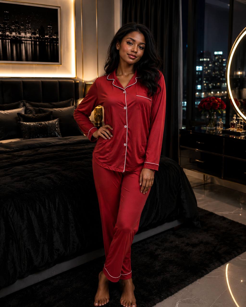 Long Sleeve Button-Up Shirt & Pants Loungewear - Image 7