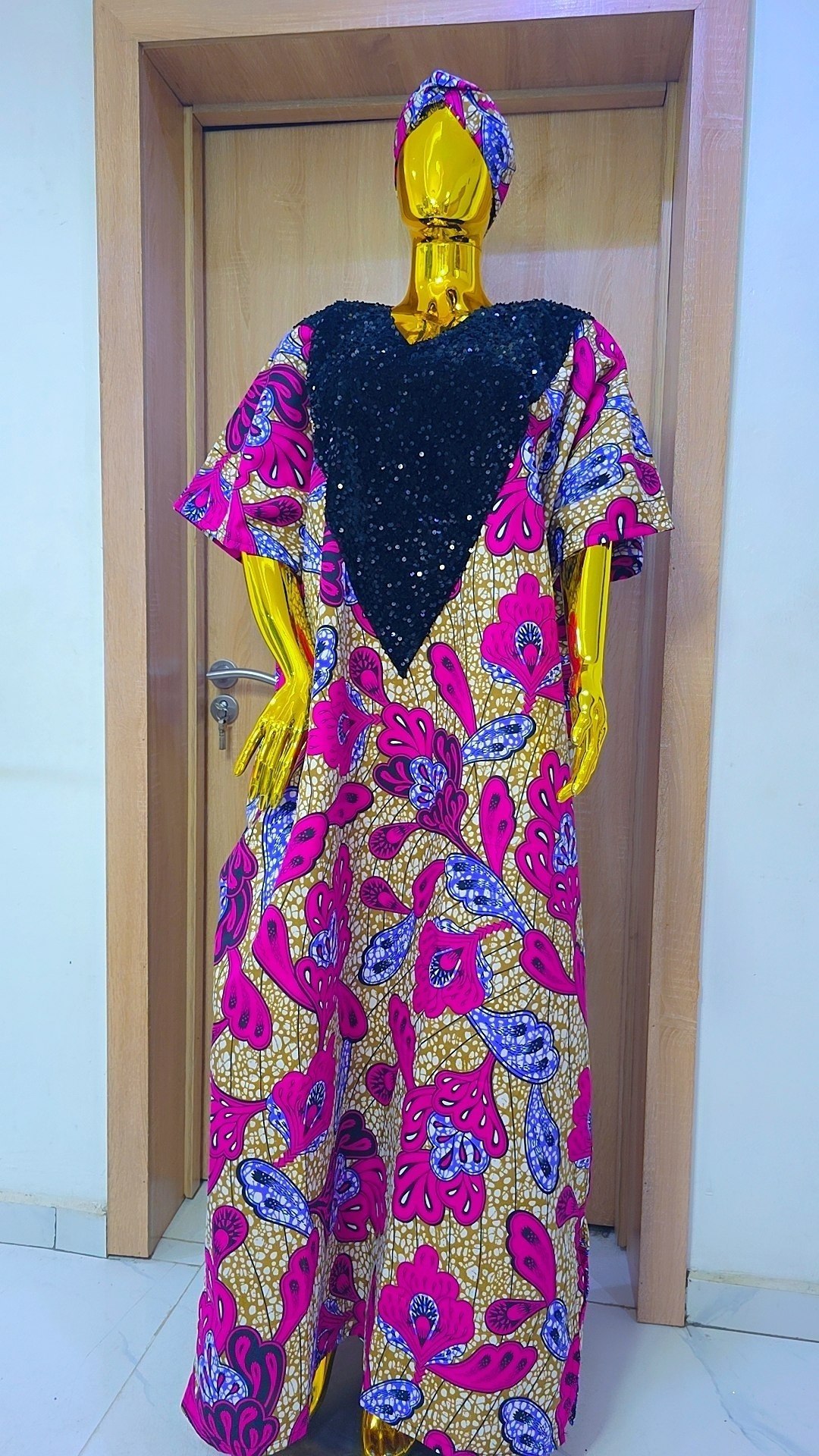 Floral Boubou Gown with Sequin V-Neck (Copy)