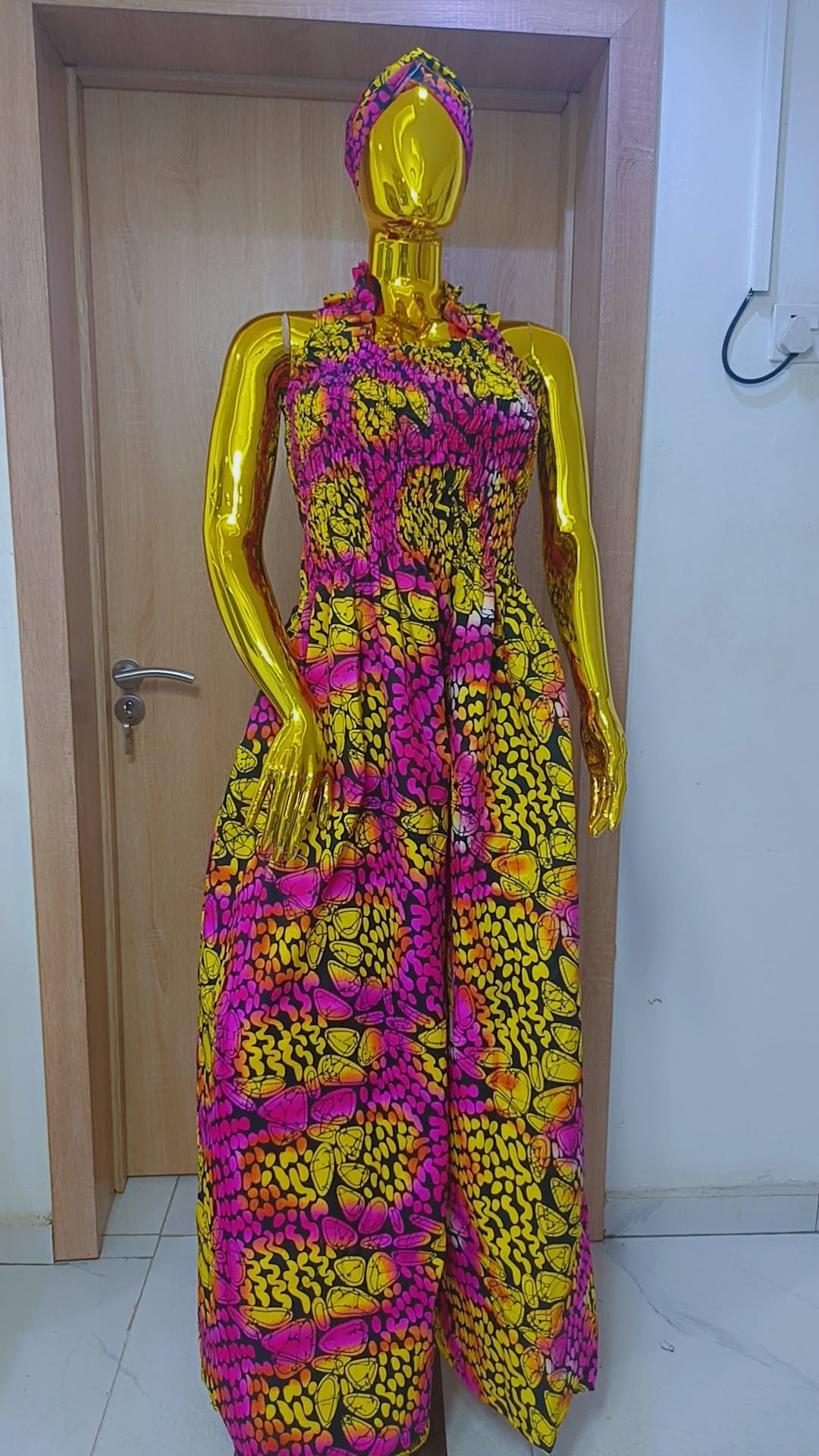 Premium Neon Sunset Cheetah Smocked Maxi Gown
