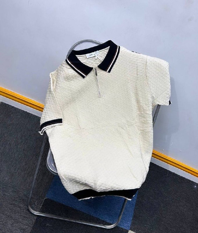 Men's Textured Retro Zip Knit Polo Shirt - Image 2