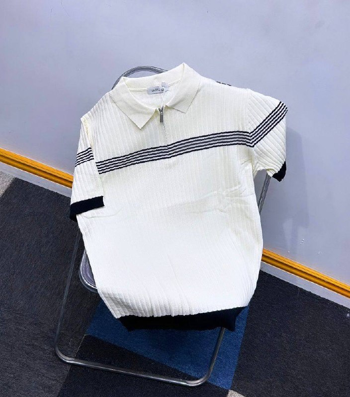Men's Textured Retro Zip Knit Polo Shirt