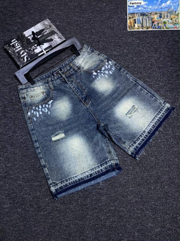 Men's Rhinestone Cross Patched Denim Shorts - Image 3