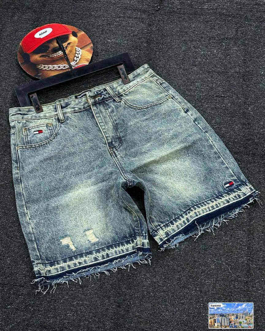 Men's Vintage Acid Wash Flame Patched Denim Shorts - Image 4