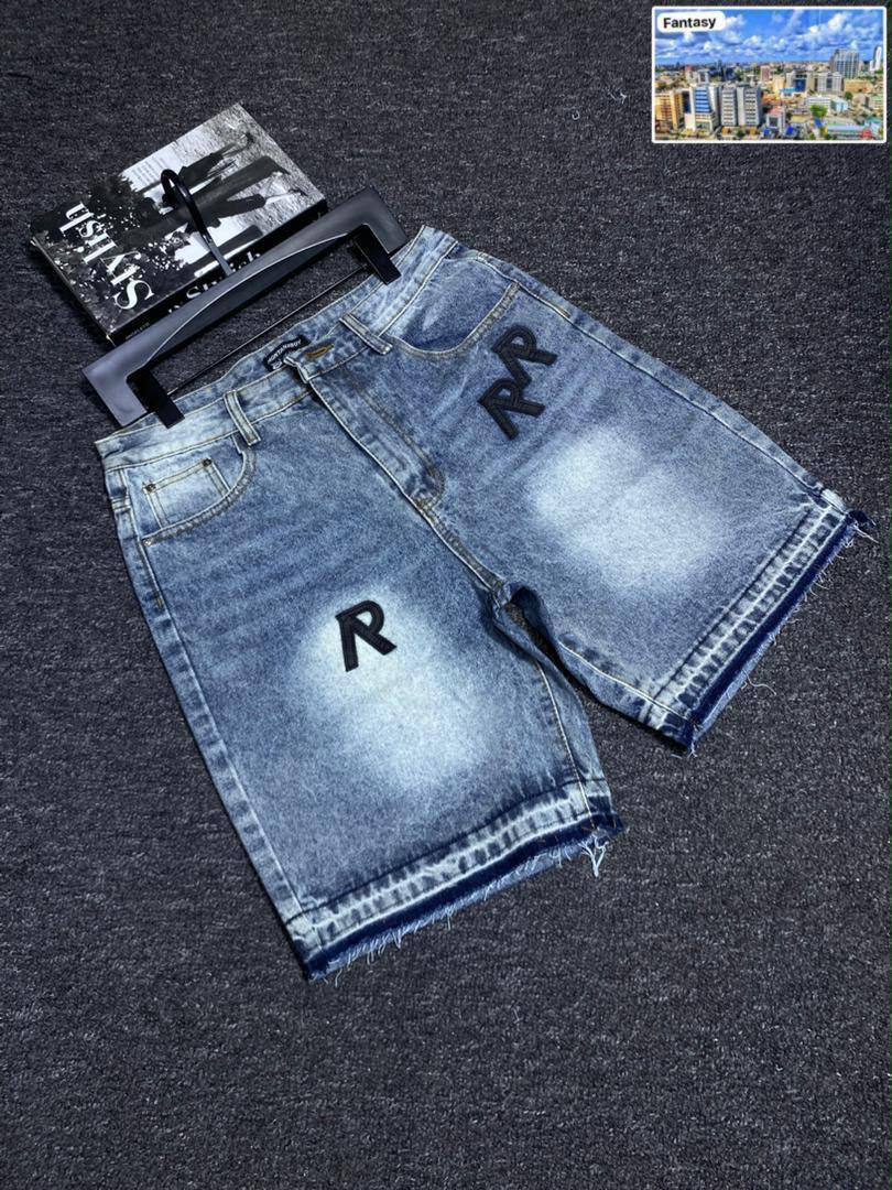 Men's Vintage Acid Wash Flame Patched Denim Shorts - Image 3