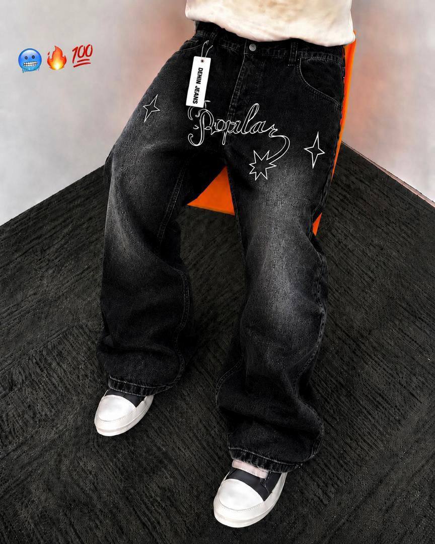 Men's Gothic Angel Wing Graphic Baggy Jeans - Image 5