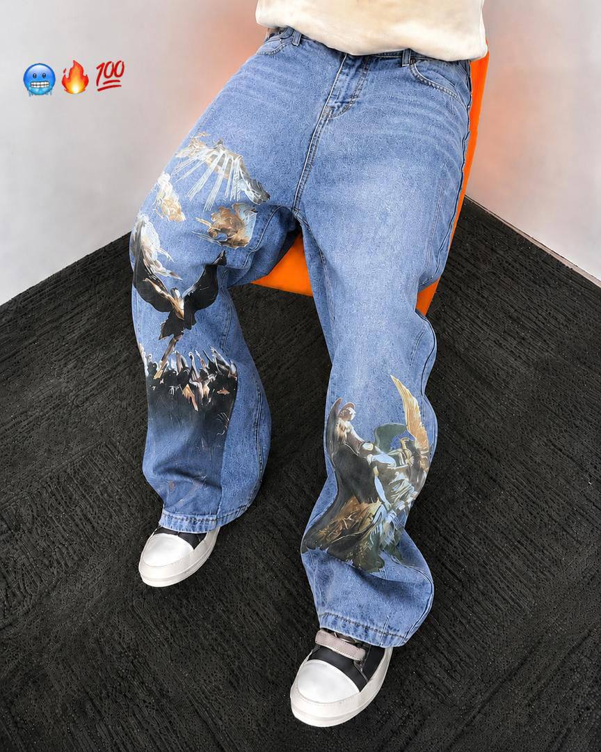 Men's Baroque Angel Graphic Baggy Jeans