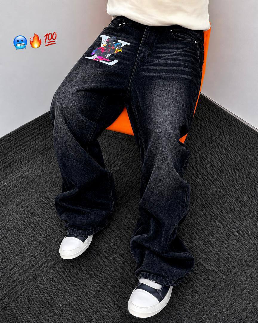 Men's Gothic Angel Wing Graphic Baggy Jeans - Image 3