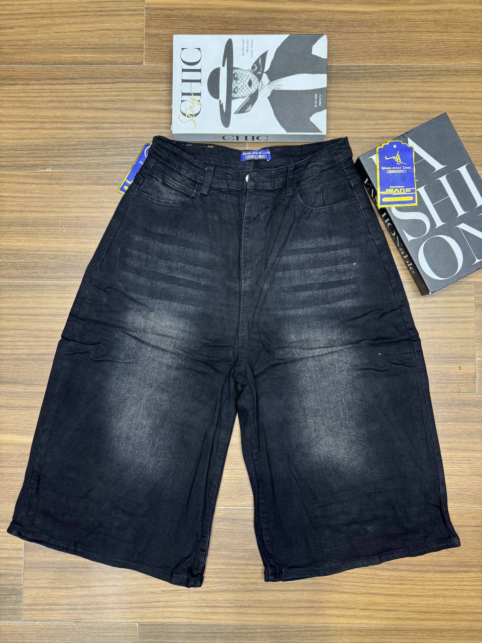 Vintage-Wash Relaxed-Fit Wide-Leg Denim Culottes