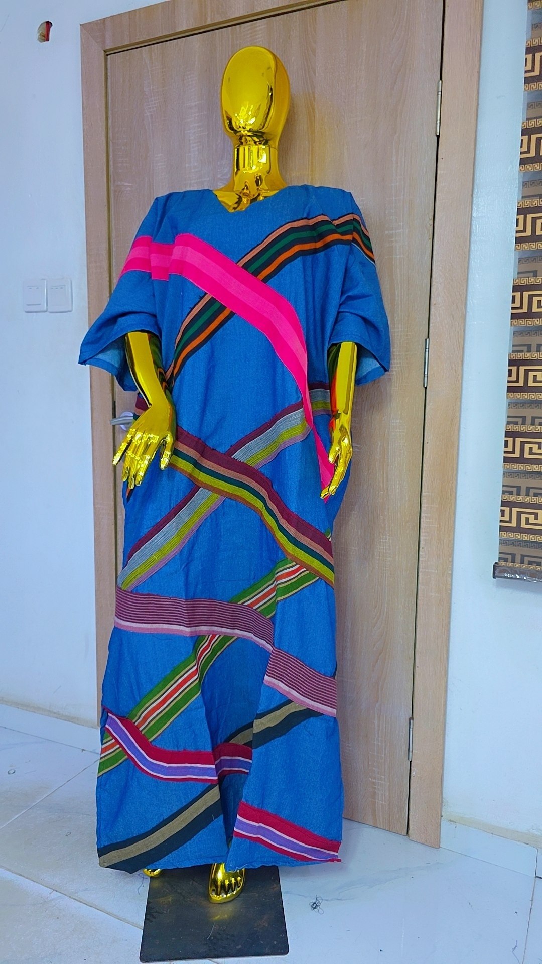 African Boubou Gown Multi-Color Stripe & Patchwork