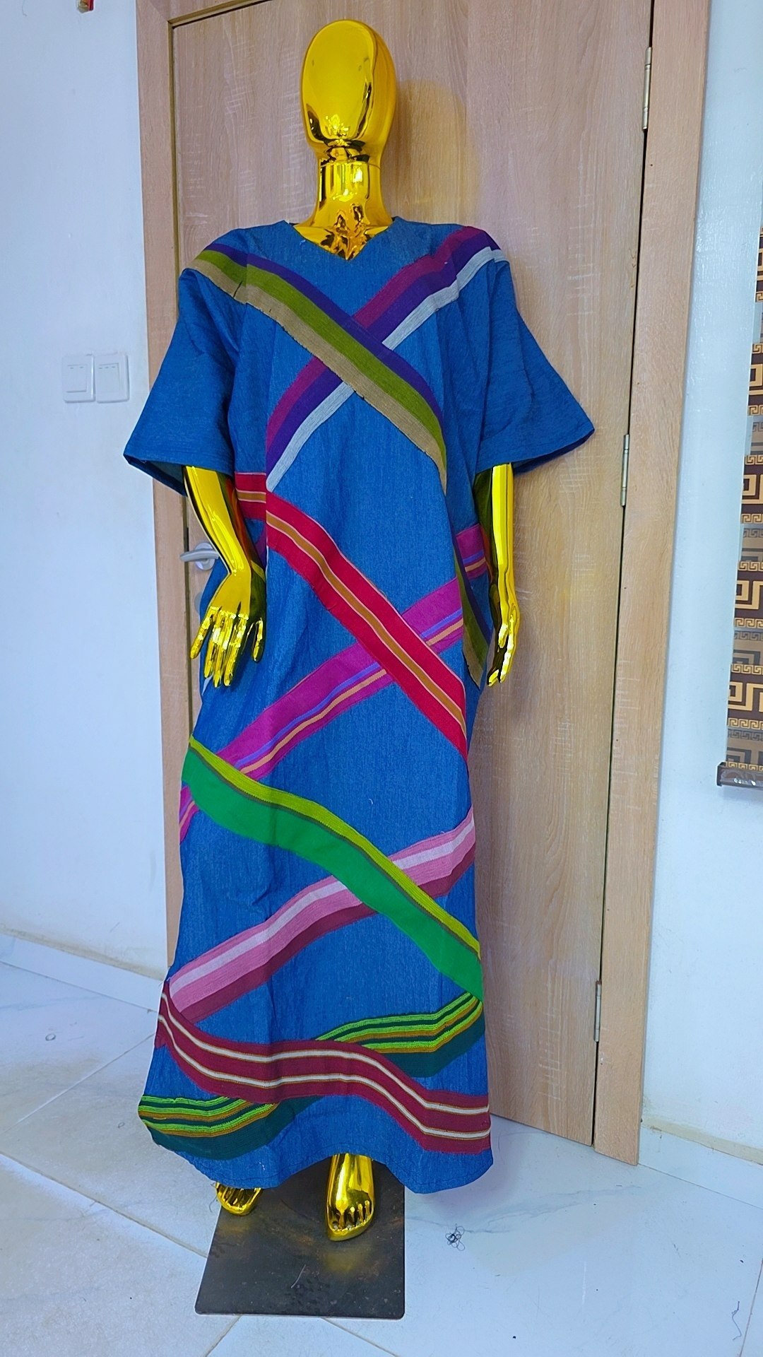 African Boubou Gown Multi-Color Stripe & Patchwork - Image 4