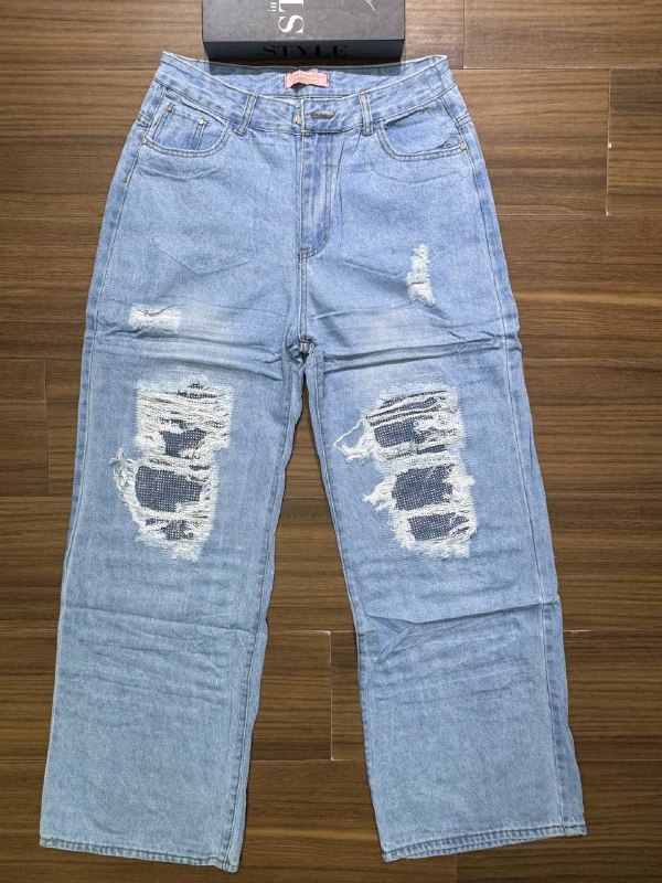 Women’s High-Waisted Distressed Rhinestone-Inlay Denim Jeans - Image 2