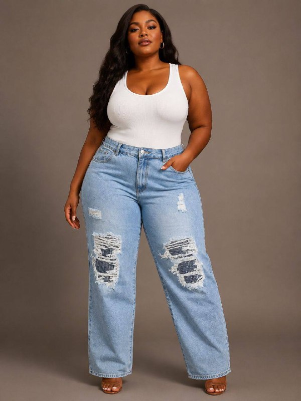 Women’s High-Waisted Distressed Rhinestone-Inlay Denim Jeans