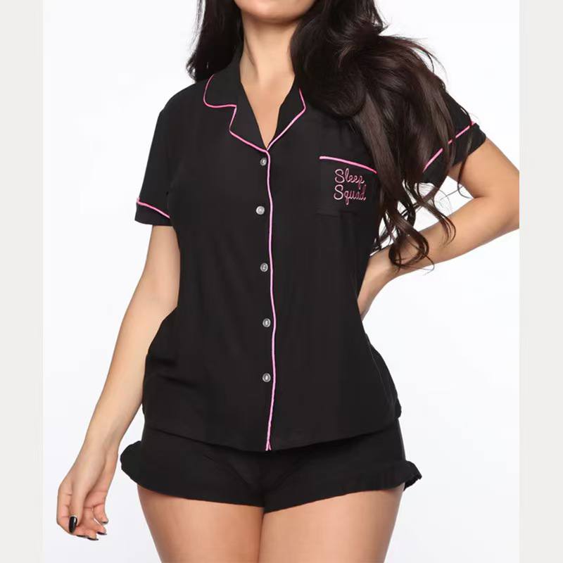 Women’s Satin-Trim Short Pajama Set – 2-Piece Button-Down Sleepshirt and Ruffle Lounge Shorts Set - Image 8