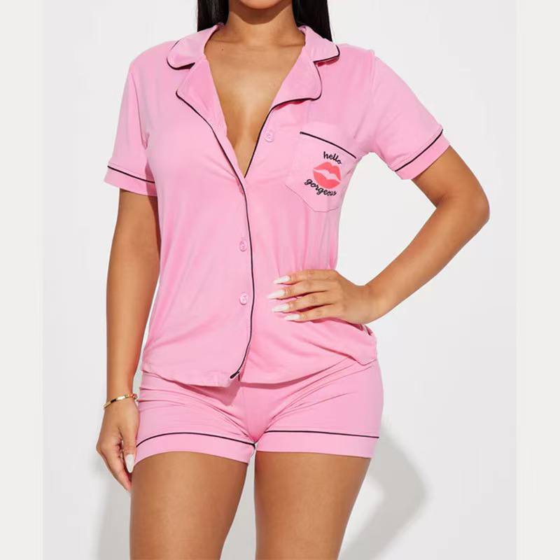 Women’s Satin-Trim Short Pajama Set – 2-Piece Button-Down Sleepshirt and Ruffle Lounge Shorts Set - Image 6