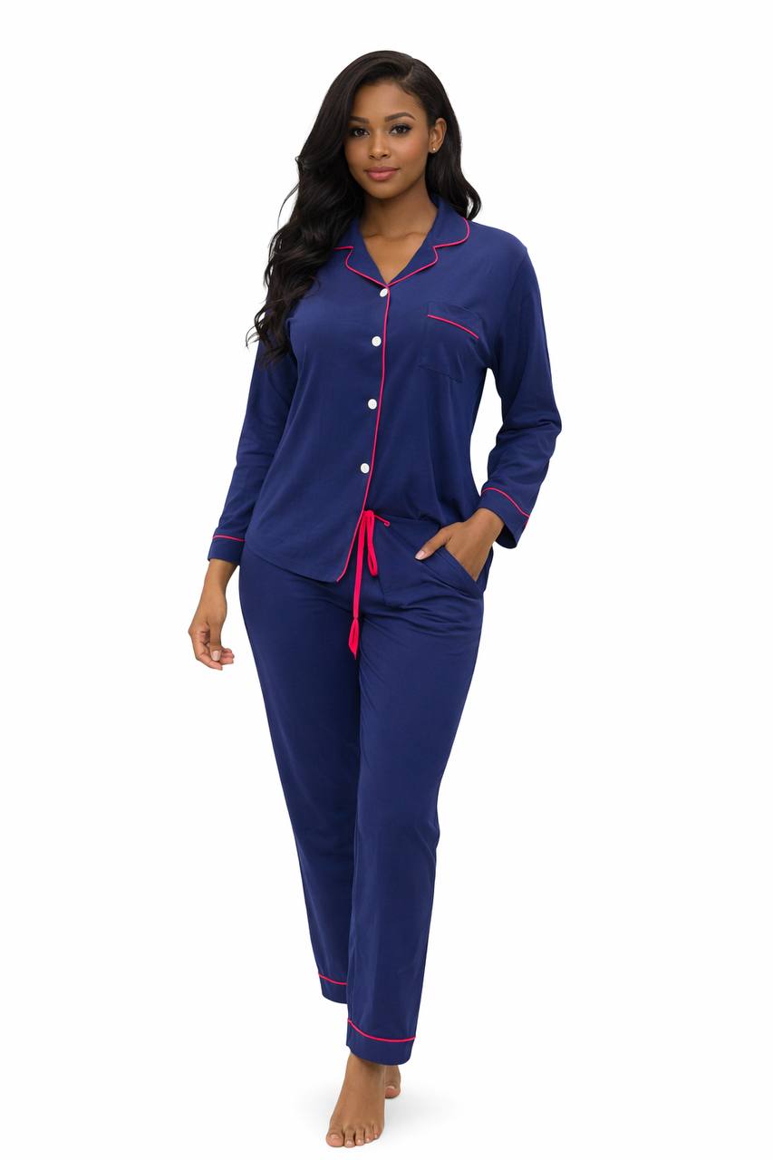 Women’s Premium 2-Piece Classic Pajama Set – Long Sleeve Button-Down Sleepshirt & Lounge Pants Collection - Image 4