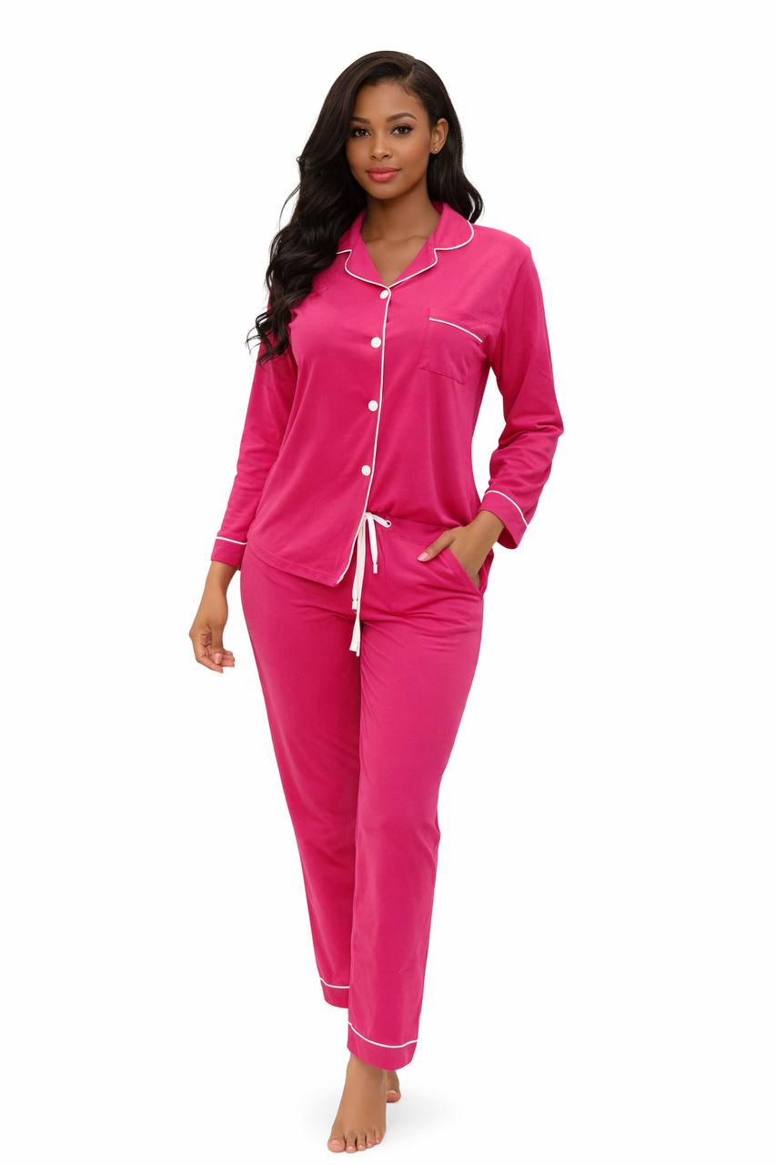 Women’s Premium 2-Piece Classic Pajama Set – Long Sleeve Button-Down Sleepshirt & Lounge Pants Collection - Image 2