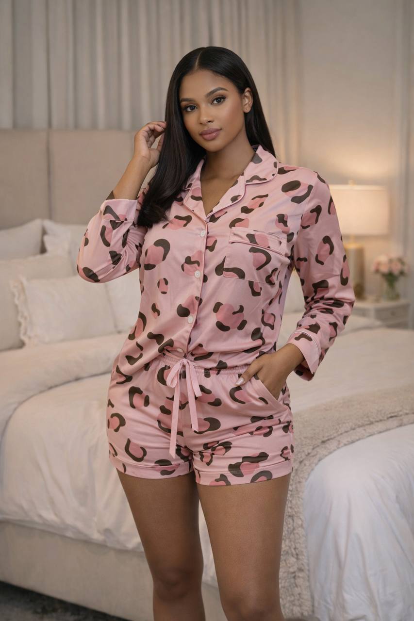 Women’s Vibrant Print 2-Piece Pajama Set – 3/4 Sleeve Button-Down Sleepshirt and Pocketed Lounge Shorts Set - Image 4