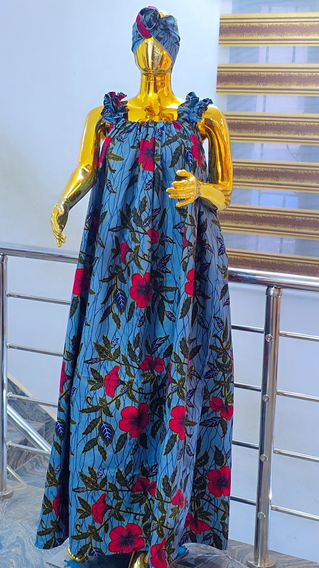 Elegant Floral Print Maxi Gown with Matching Headwrap