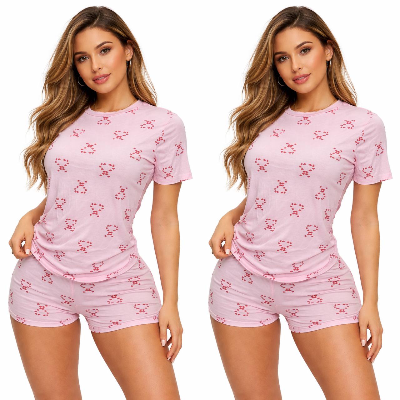 Women’s Casual Print 2-Piece Pajama Set – Short Sleeve Tee and Stretch Lounge Shorts Sleepwear Set