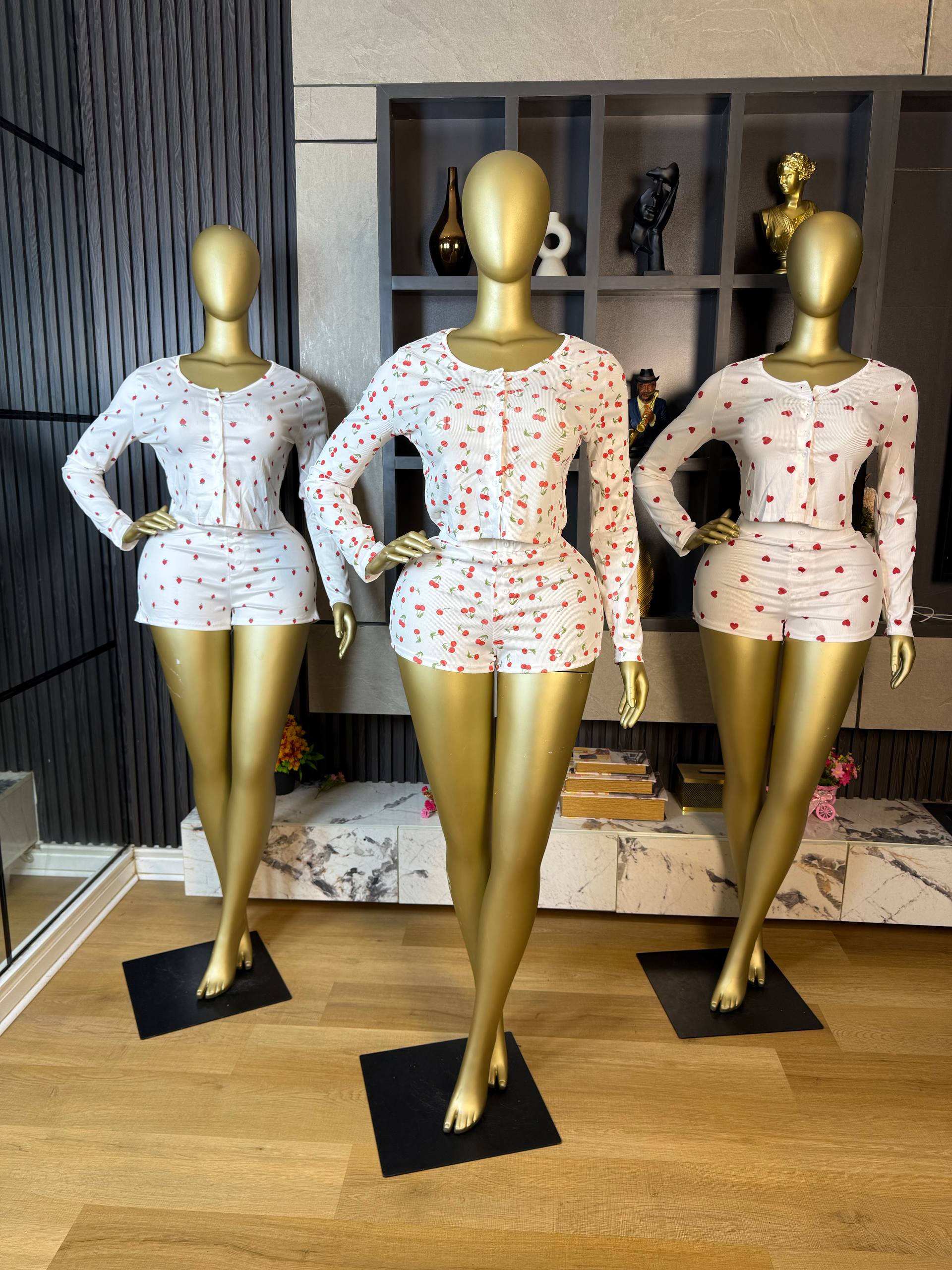 Long Sleeve Button-Front Top & Shorts Loungewear - Image 5