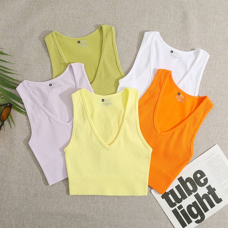 Deep V-Neck Ribbed Knit Cropped Tank Top - Image 3