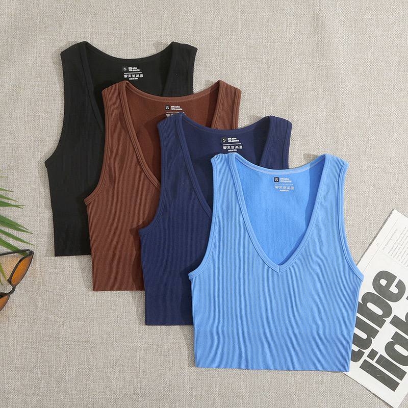 Deep V-Neck Ribbed Knit Cropped Tank Top - Image 4