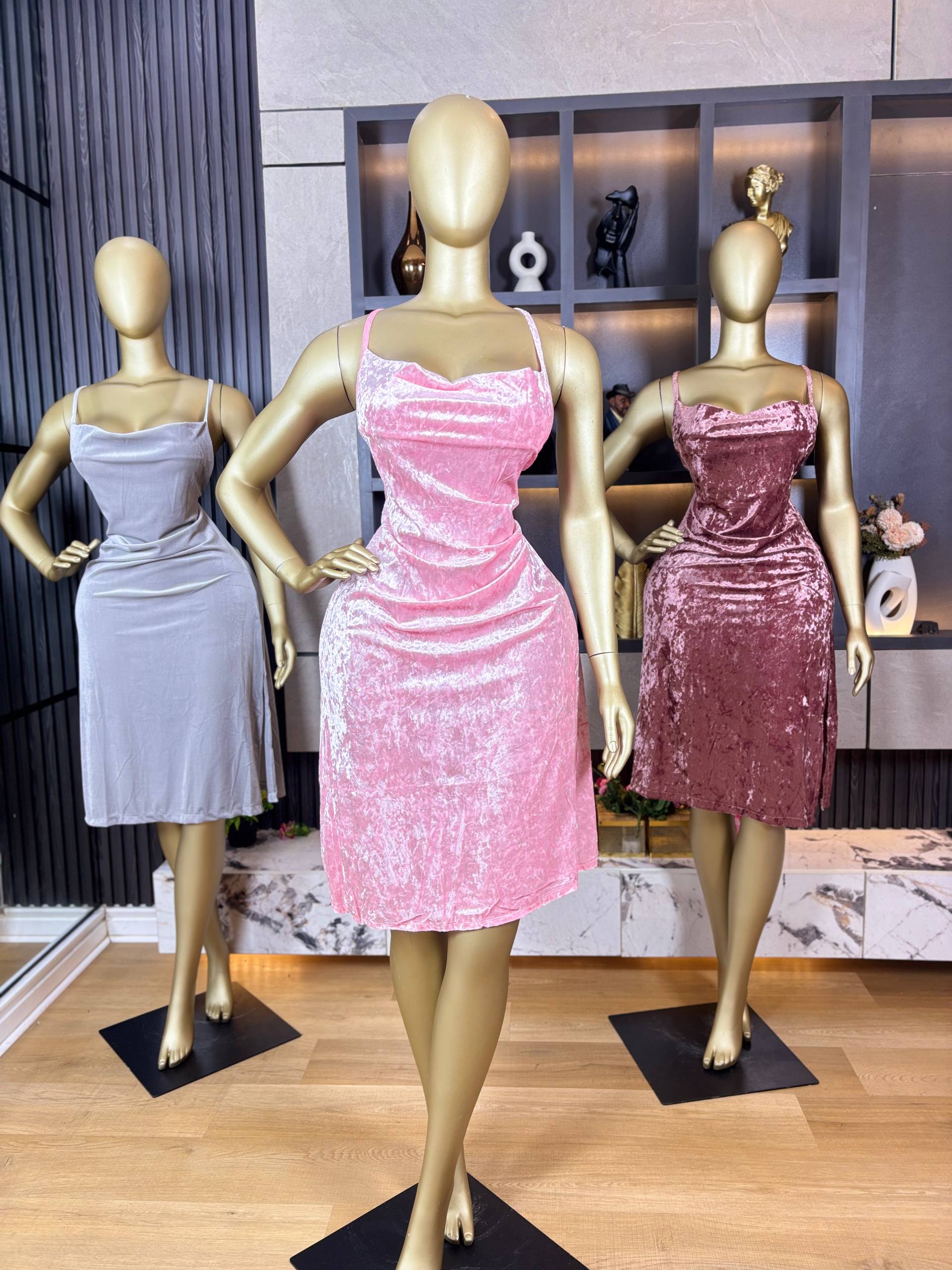 Crushed Velvet Cowl Neck Midi Dress Elegant Cocktail Evening Party Dress