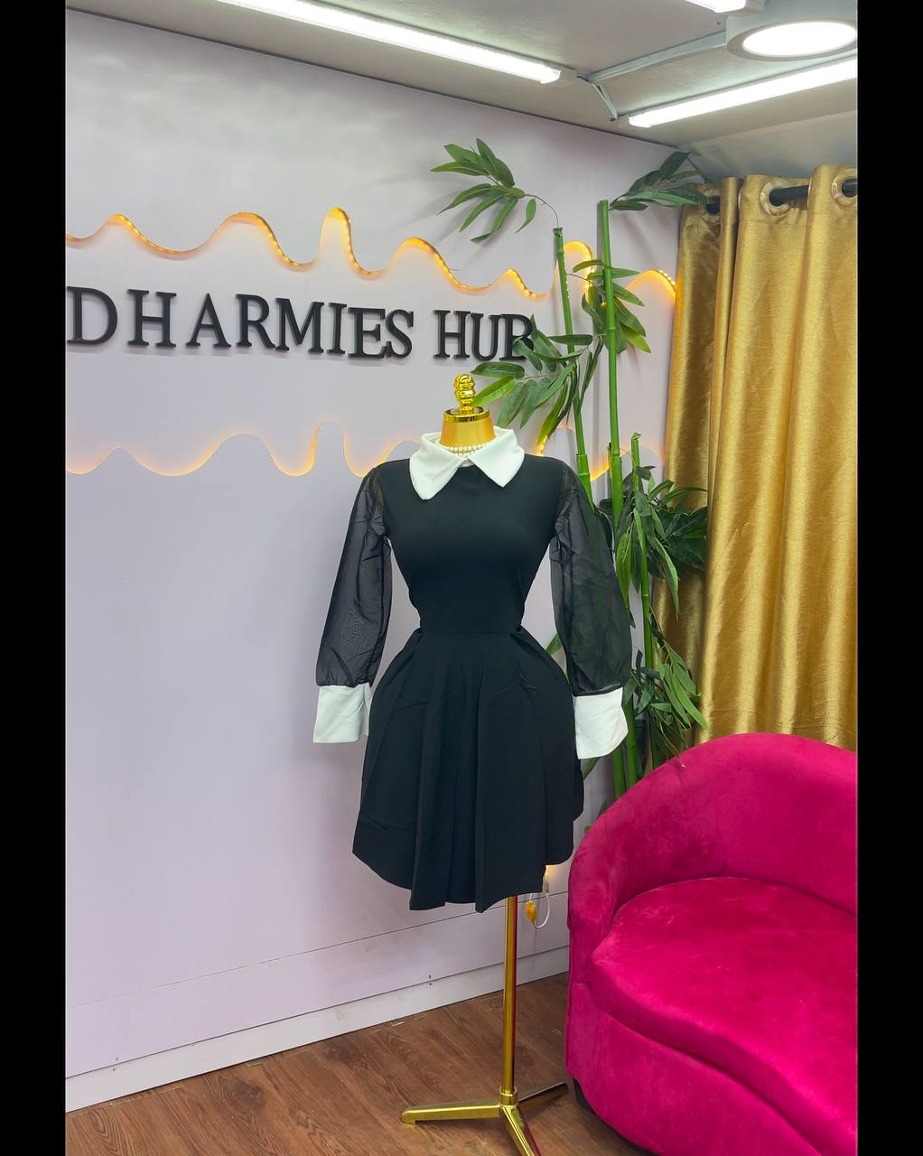 Women's Chic Monochrome Contrast Flare Dress Corporate Mini Dress