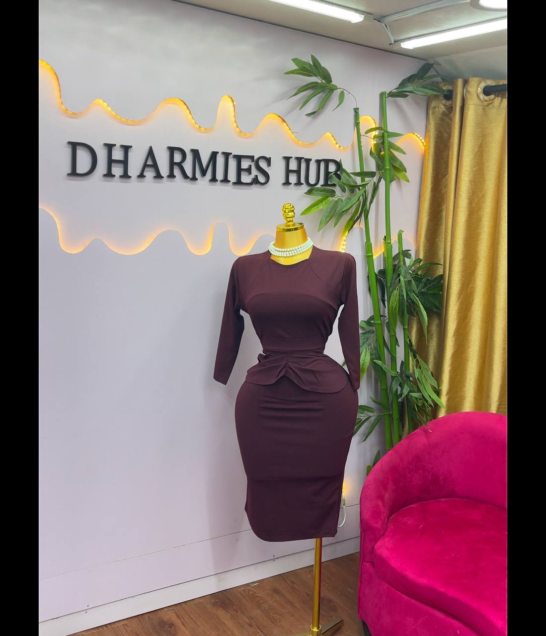 Women's Classy Deep Plum Peplum Midi Dress Corporate Pencil Dress