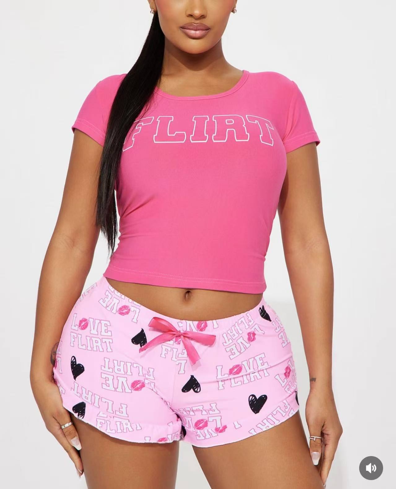 "FLIRT" Graphic Knit Pajama Shorts Set Lounge Shorts - Image 4