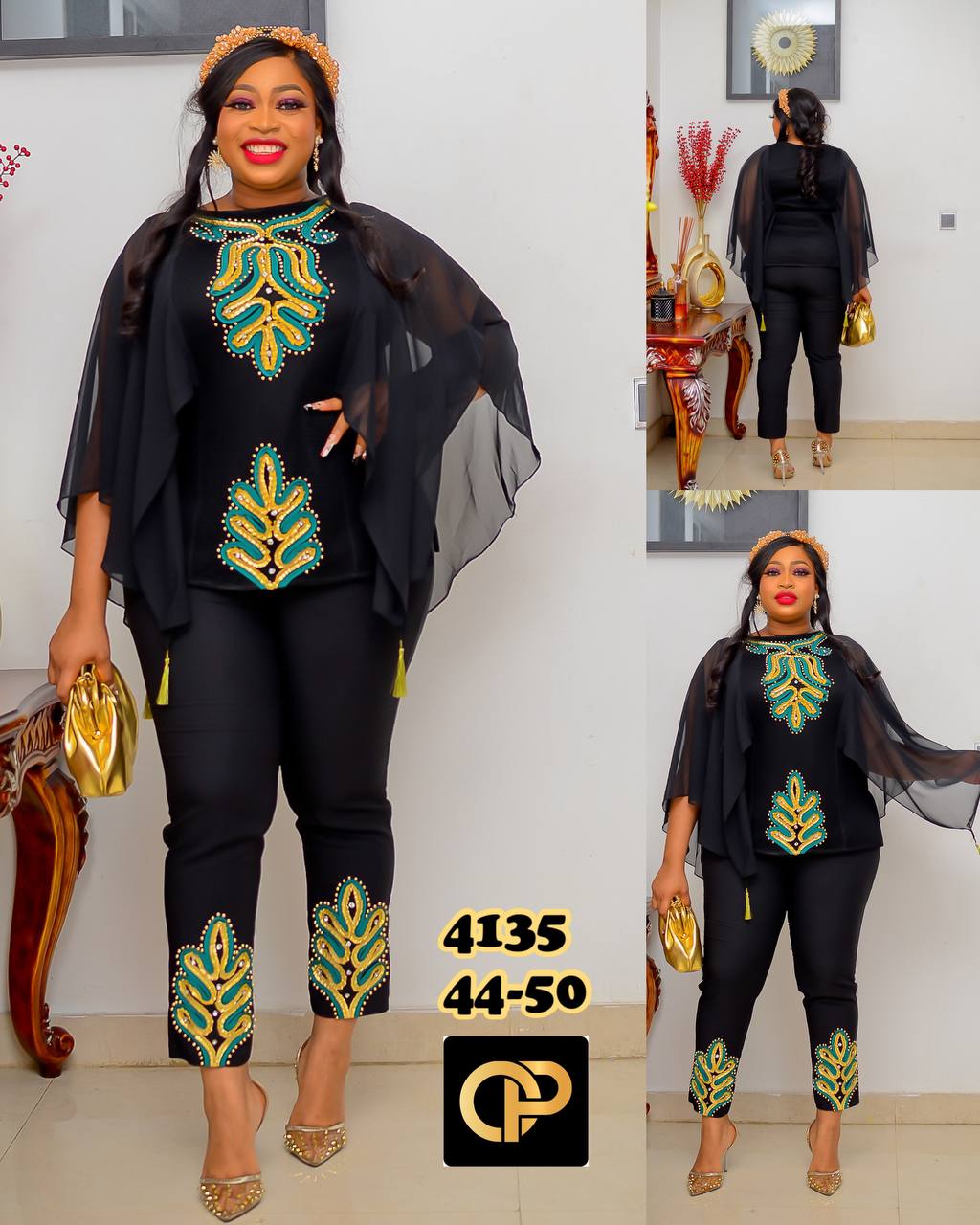 Monarch Cape Chiffon Trouser Set - Image 2